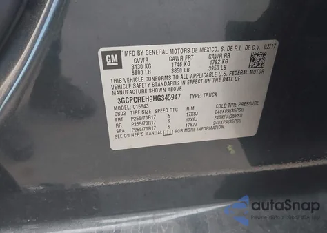 2017 Chevrolet Silverado 1500 1Lt из США, поврежденный, VIN 3GCPCREH9HG345947